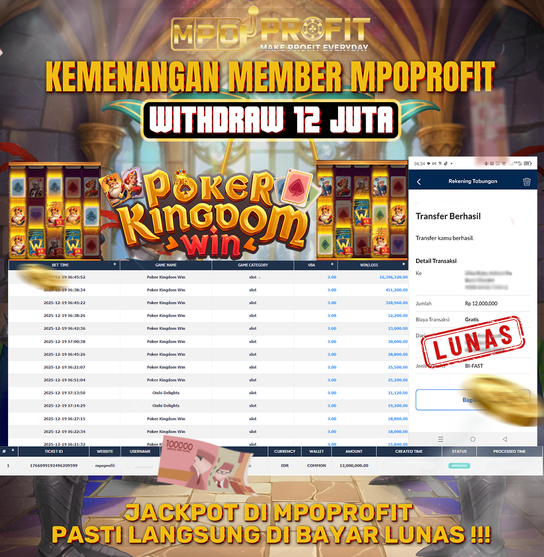MPOPROFIT JACKPOT SLOT PGSOFT! KEMENANGAN MURNI DI (POKER KINGDOM WIN TOTAL RP. 12.000.000,- LUNAS)